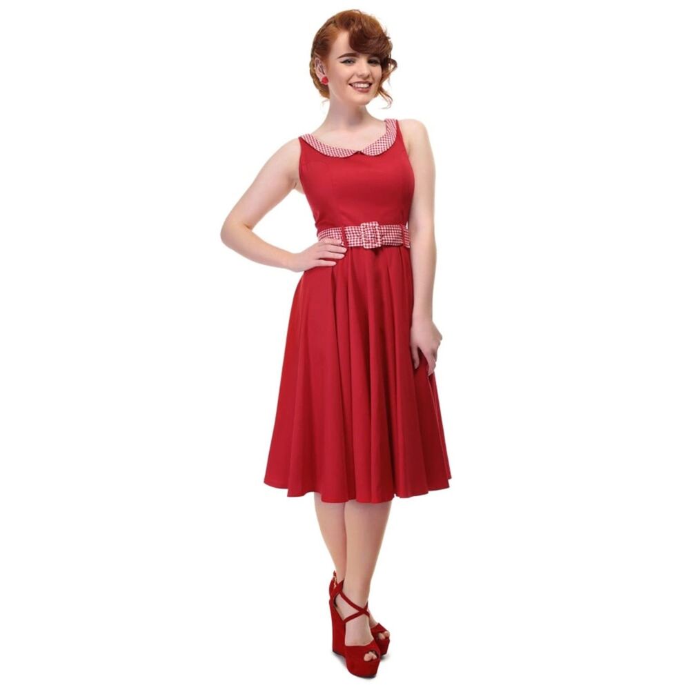 Collectif Kitty 50s Gingham Trim Swing Dress XS